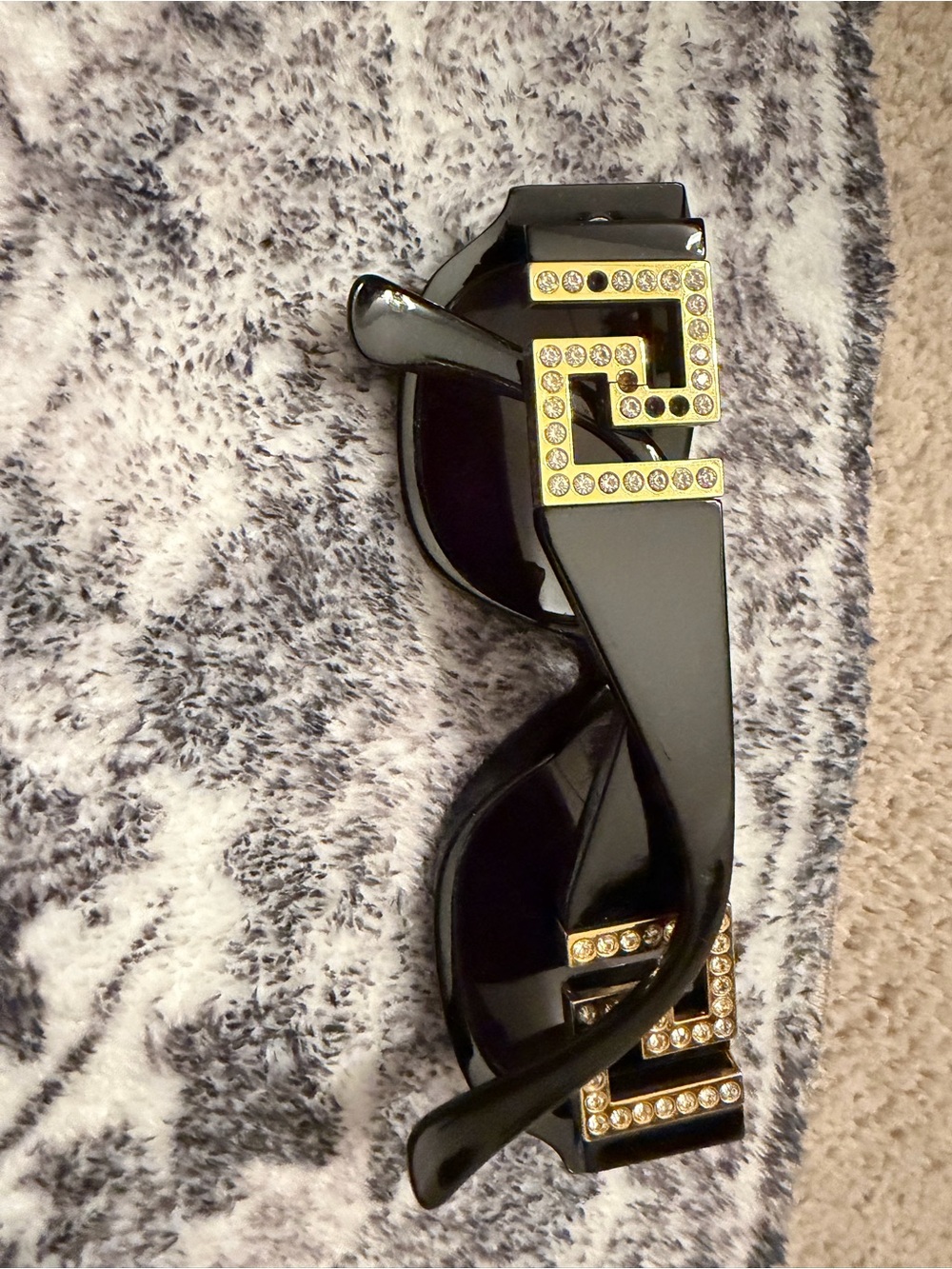 Versace Black Sunglasses with Gold Crystal Greek Key Accents